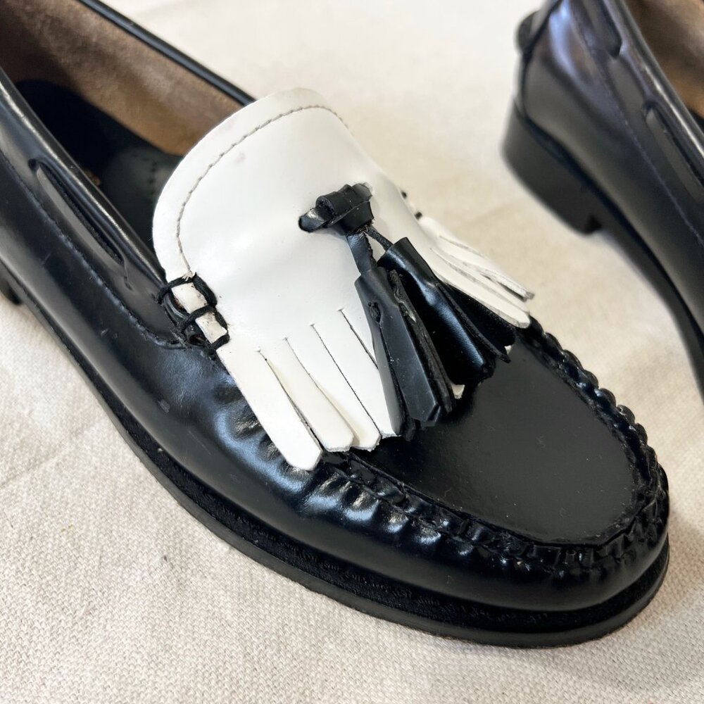 Weejuns Esther Kiltie Leather Tassel Loafers Black & White Size 6 - Picture 9 of 15